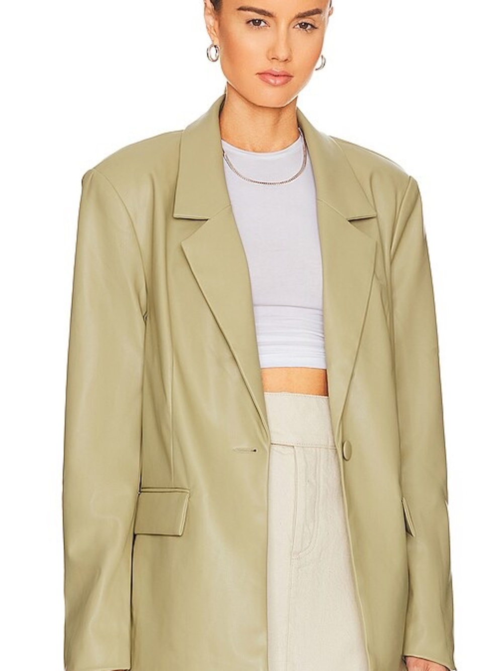 WeWoreWhat Light Olive Leather Blazer Jacket
